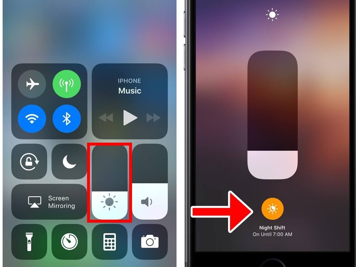 turn-on-night-shift to fix green line on iphone screen