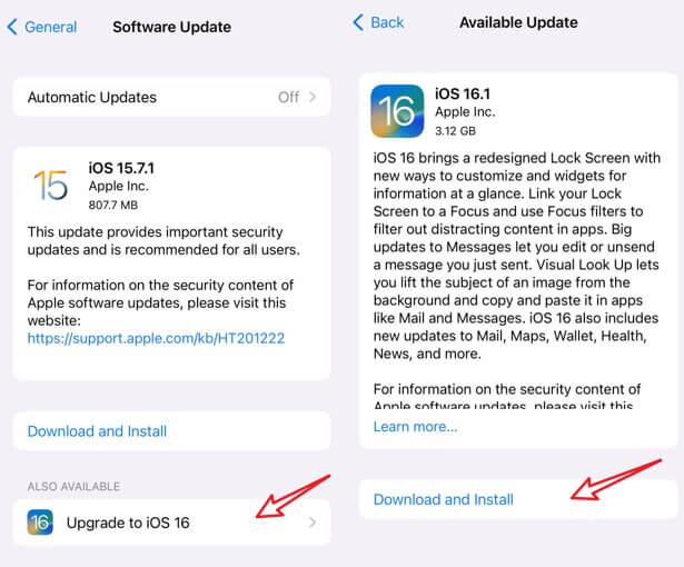 update-ios-version-ios16 to fix green line on iphone screen