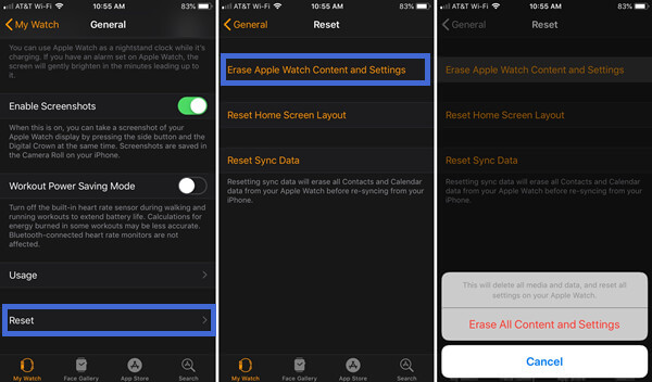 reset Apple Watch from iPhone