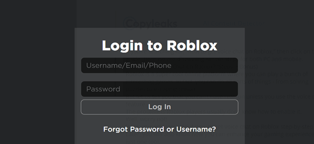 log in to roblox