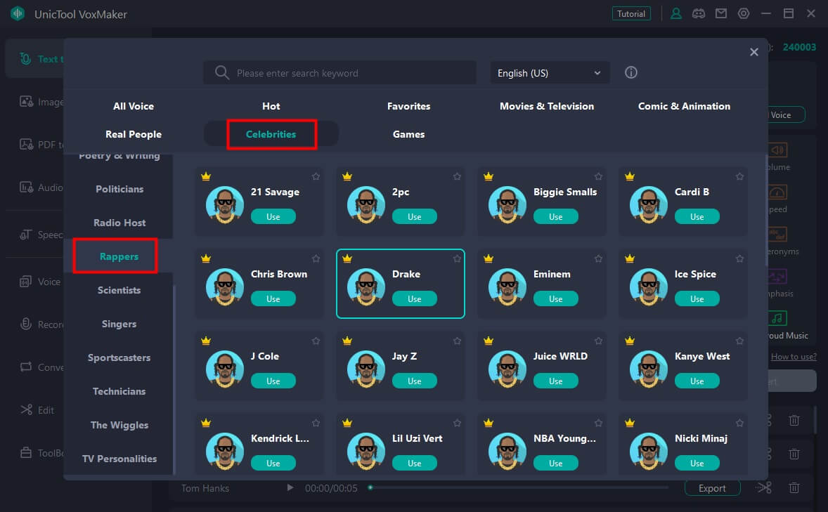 voxmaker rapper ai voice generator