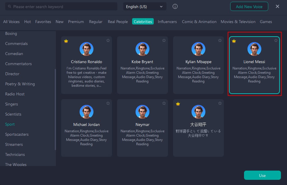 voxmaker lionel Messi ai voice generator