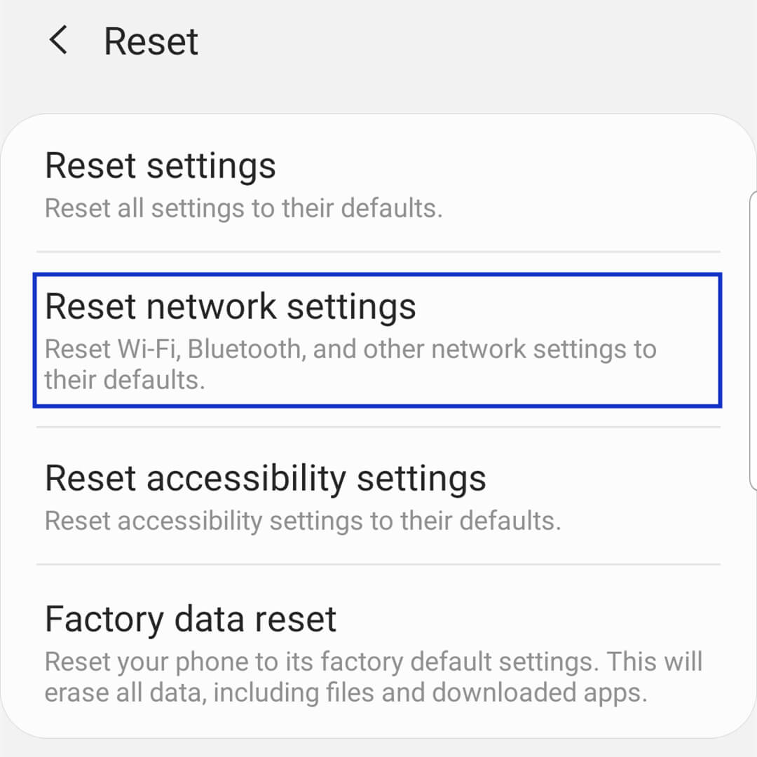 android reset network settings