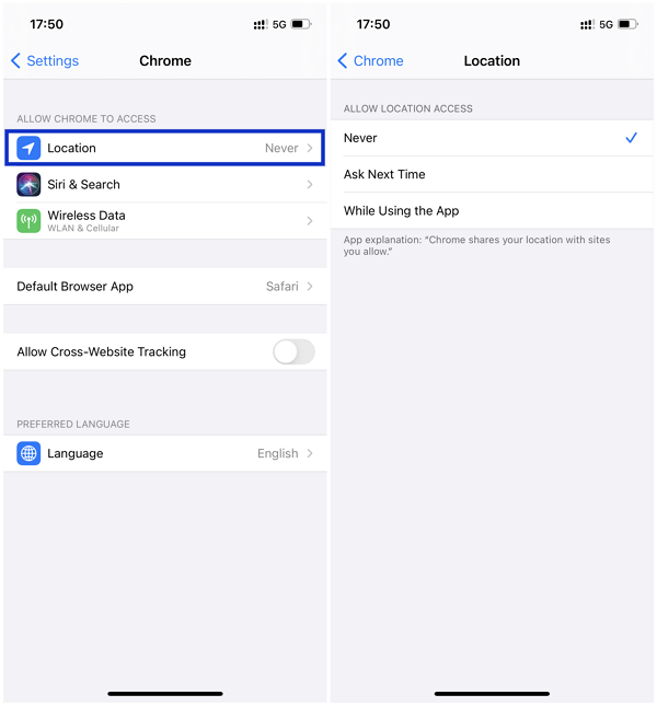 change default location settings ios