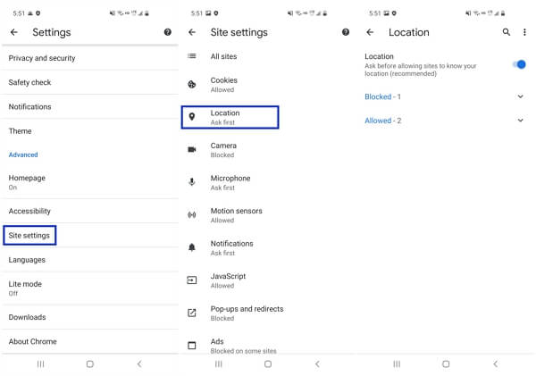 change default location settings android