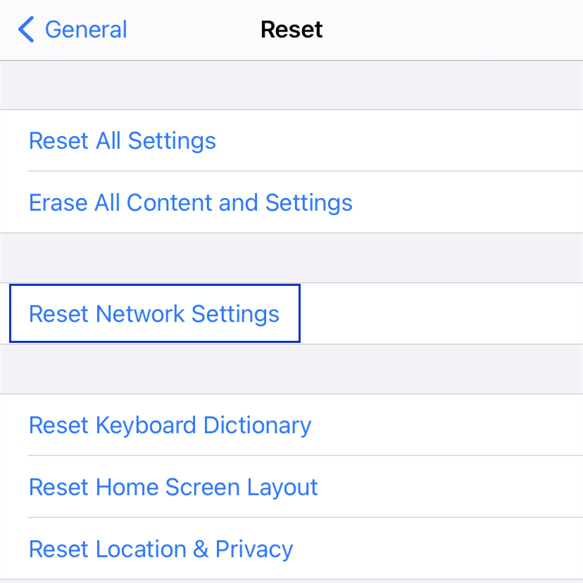 reset network settings iphone