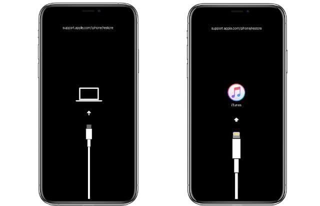Computer and iTunes icons on iPhone recovery mode