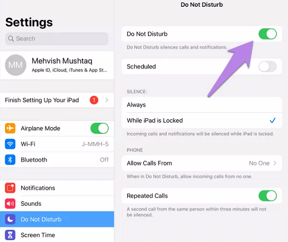 ipad do not disturb