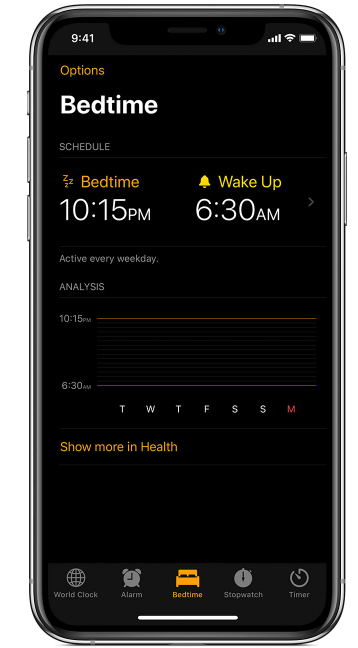 adjust iphone bedtime mode