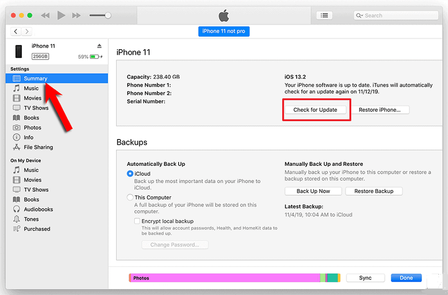 itunes check for update