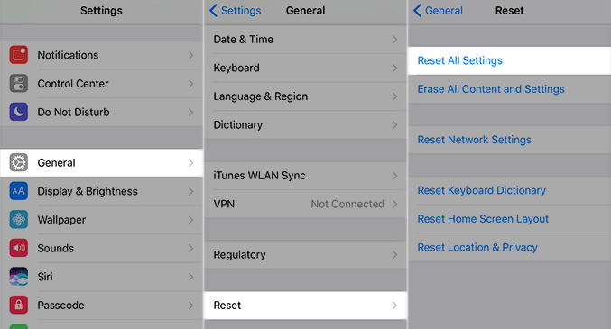 reset all settings iphone