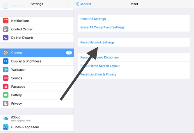 reset network settings ipad