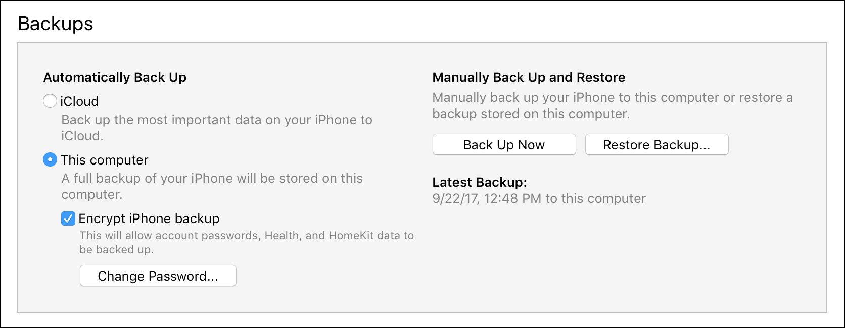 restore backup itunes