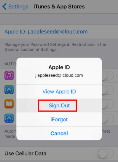 Remove Apple ID in Settings