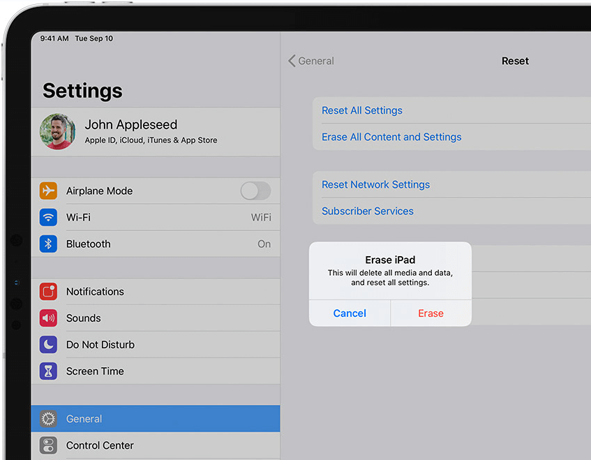 Erase iPad in Settings