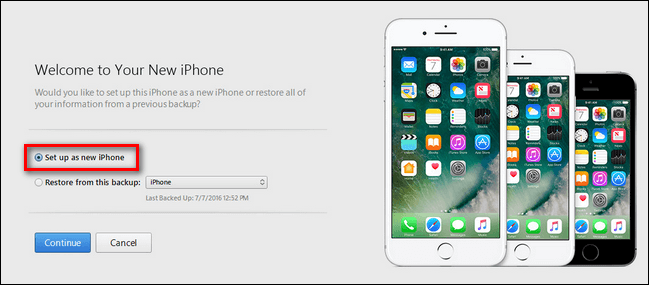 iTunes set up as a new iPhone