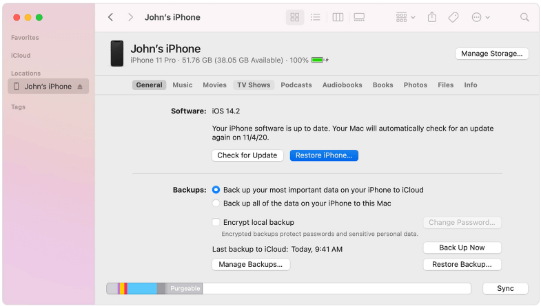 Restore iPhone in iTunes