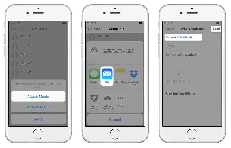 export iphone whatsapp via email