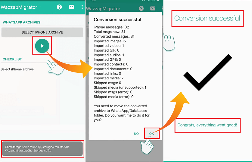 extract with wazzapmigrator step 5