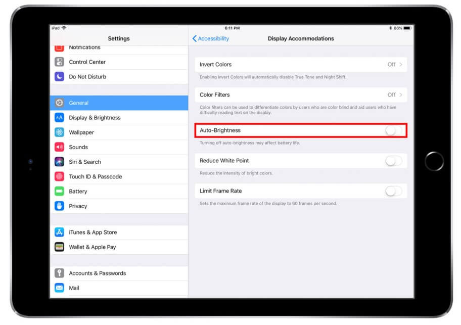 disable ipad auto brightness