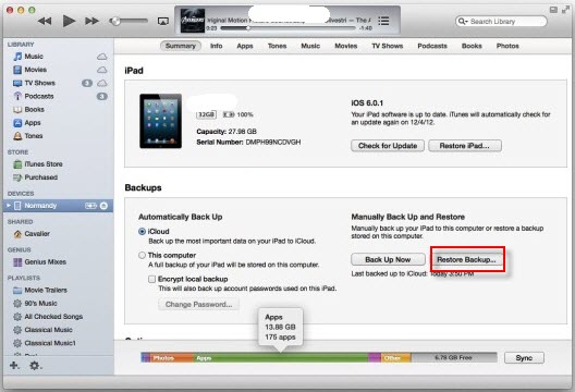 restore ipad via iTunes backup