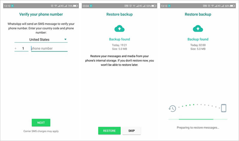 restore backup to android