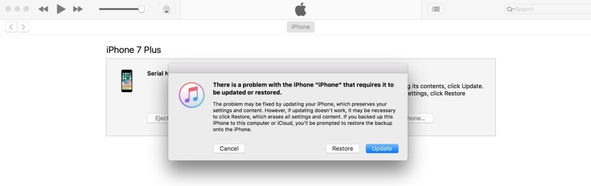 restore iPhone via iTunes