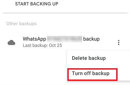 turn off whatsapp backup in google drive