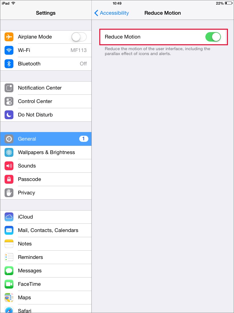 reduce motion on ipad