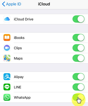 turn on whatsapp in icloud