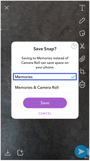 save snap photos in memories