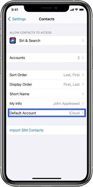 set contacts default account