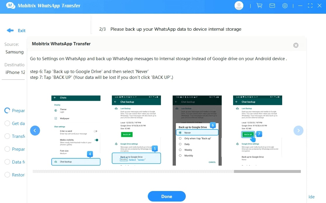Mobitrix WhatsApp Transfer interface