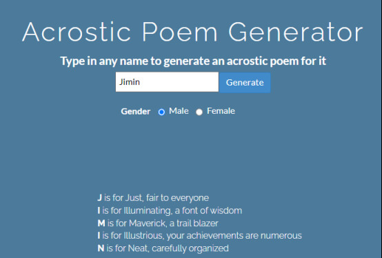 acrostic poem generator 英文藏頭詩產生器