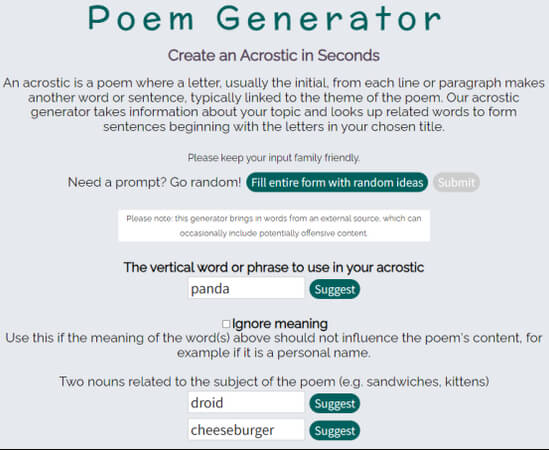 poem generator 藏頭詩英文線上生成