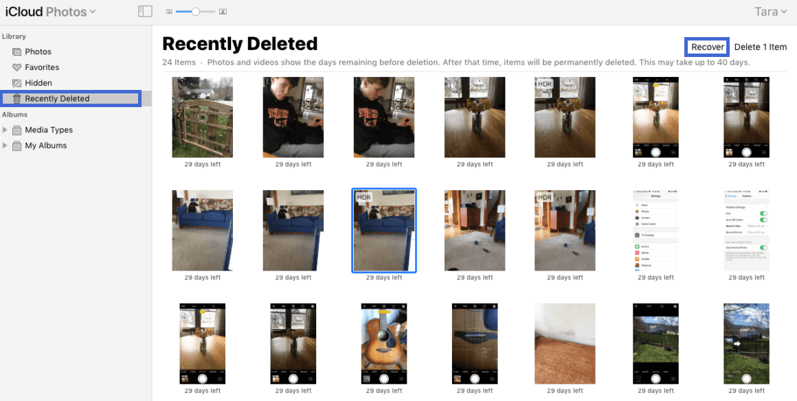 restore deleted photos from recently deleted folder on iCloud.com