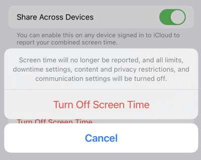 confirm to turn off screen time