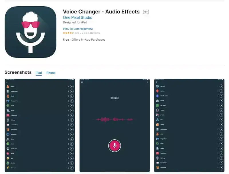 Voice changer audio effect