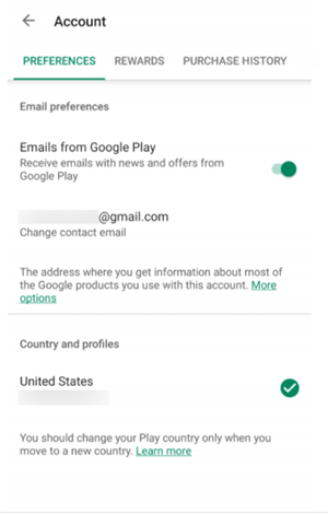 change country in Google Play on Android phone