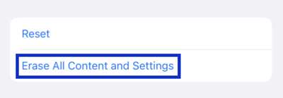 erase all content and settings