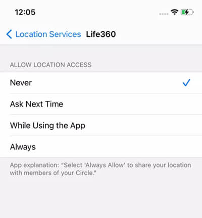 turn off location services for Life360