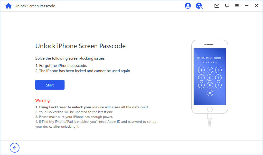 start to unlock iphone screen passcode