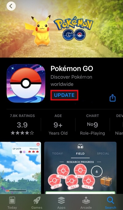 update Pokémon GO
