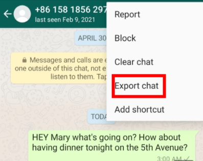 export whatsapp